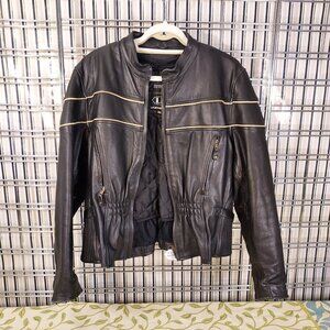 Leather King Womens Genuine Leather Reflective Lined  Motorcycle Jacket Size XL